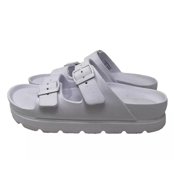 No Boundaries Women's Two Buckle Slide White Slip On Sandals 7 - Picture 2 of 9